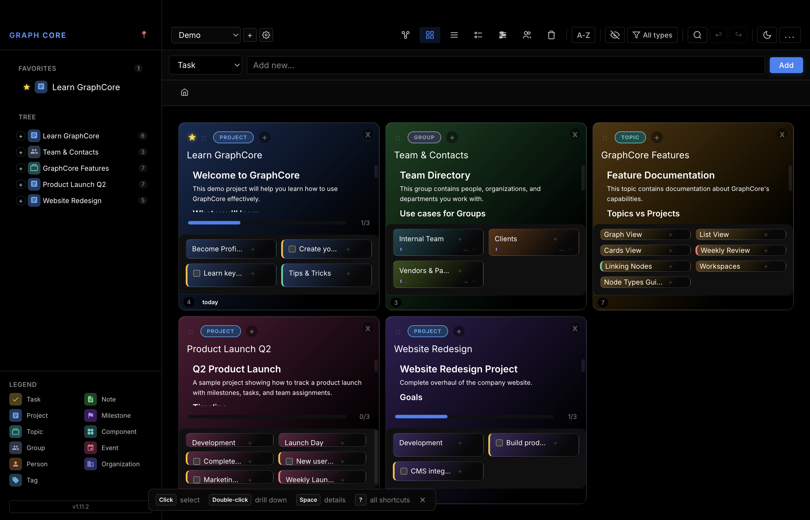 Cards view showing the Demo workspace